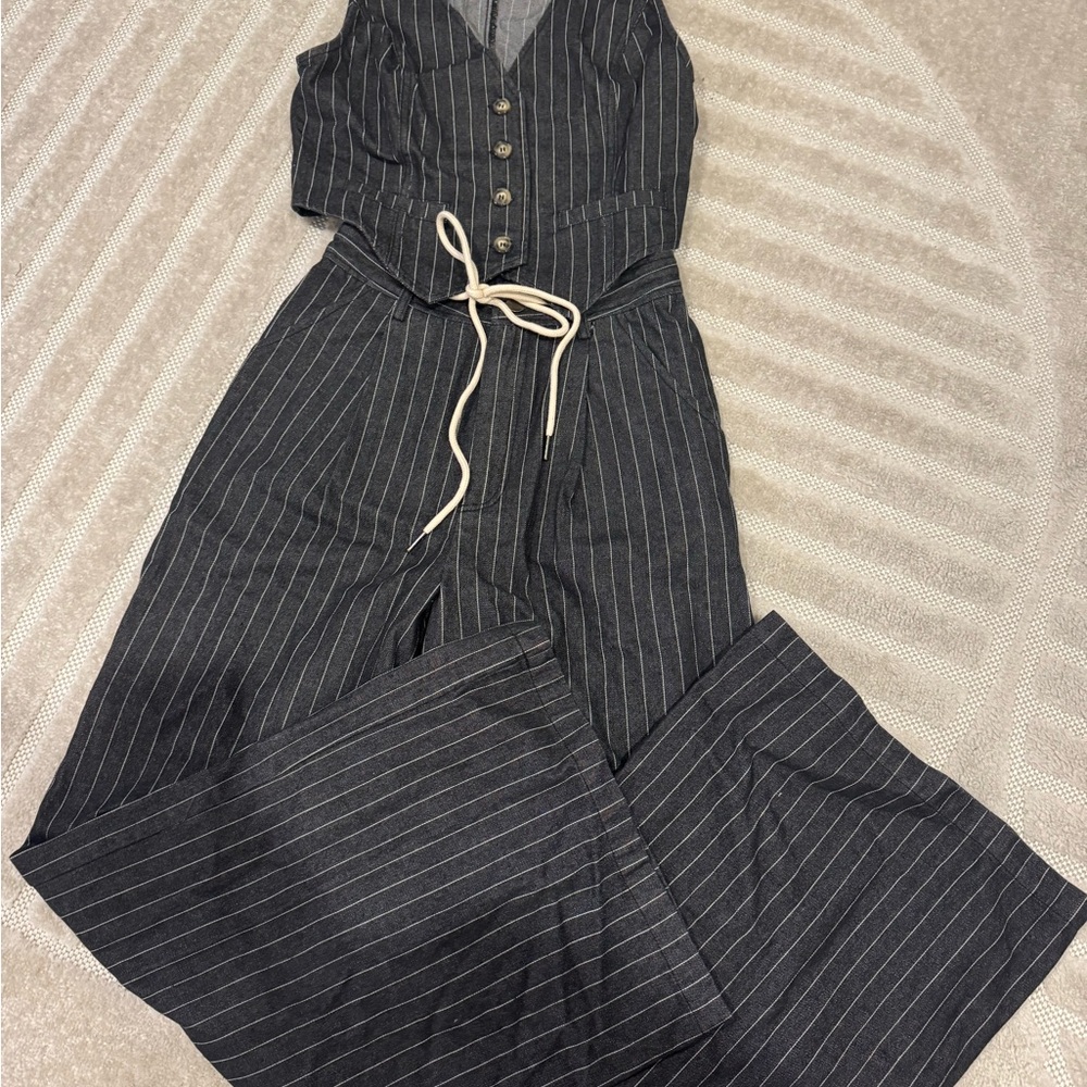 Sleek Black Trousers with Wide Legs and V-Neck Design
